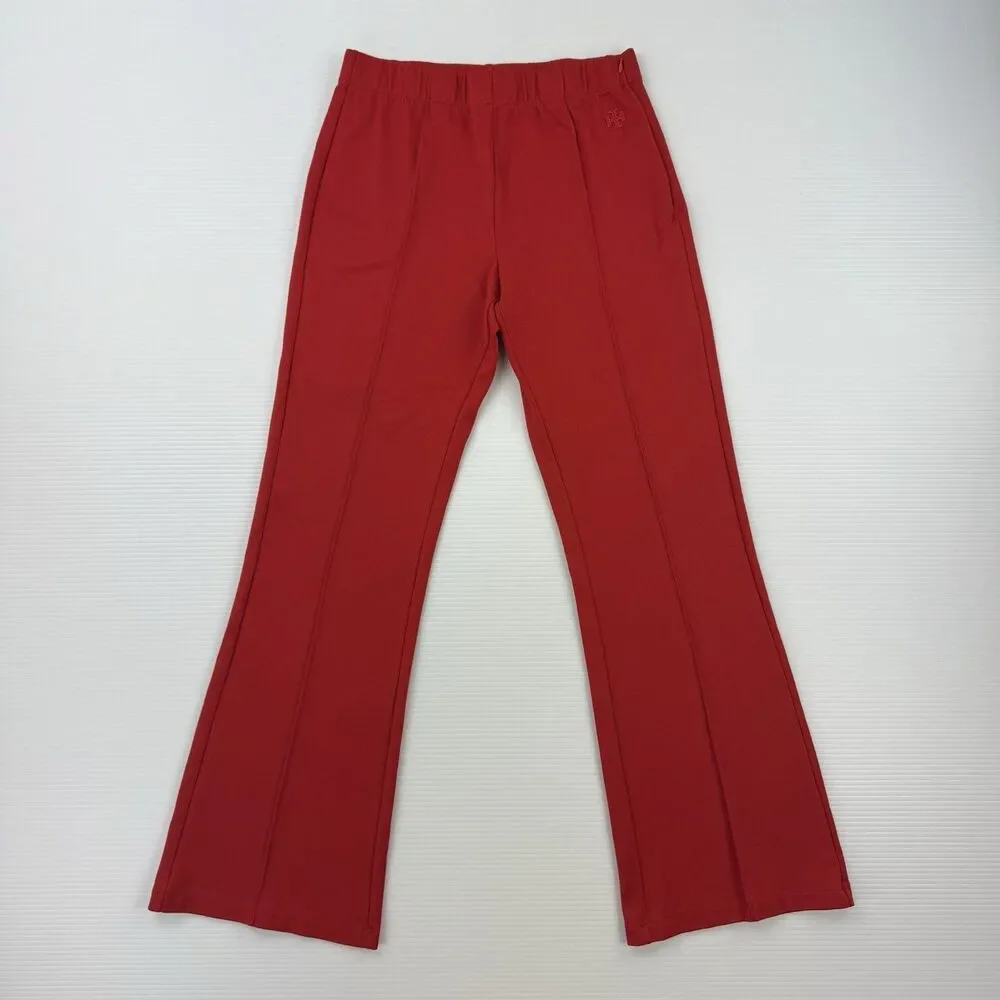 Tory Burch Sport Red Track Pants Women Large Flare Leg Stretch Pull On